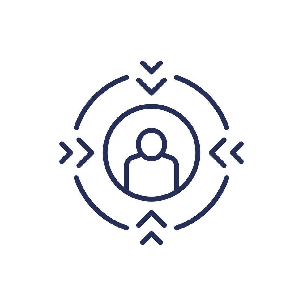 Focus on client icon, customer centricity line vector