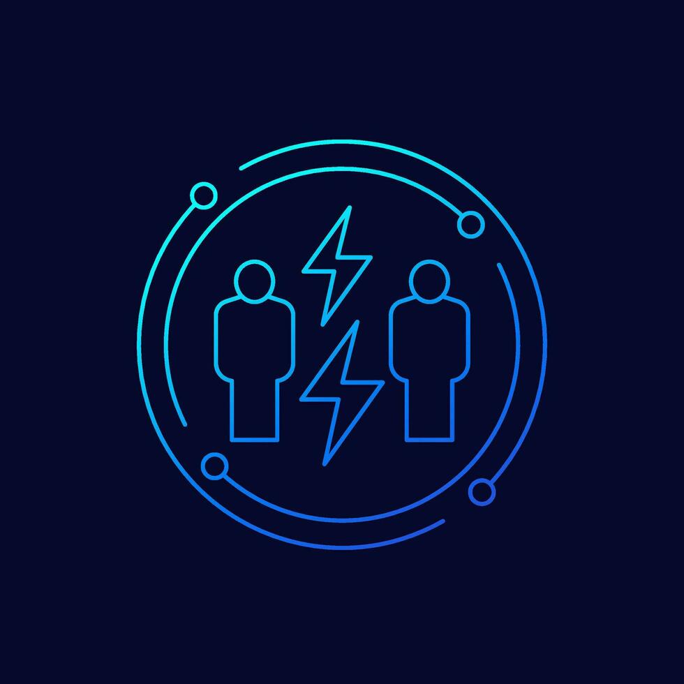conflict icon with two people, linear design vector