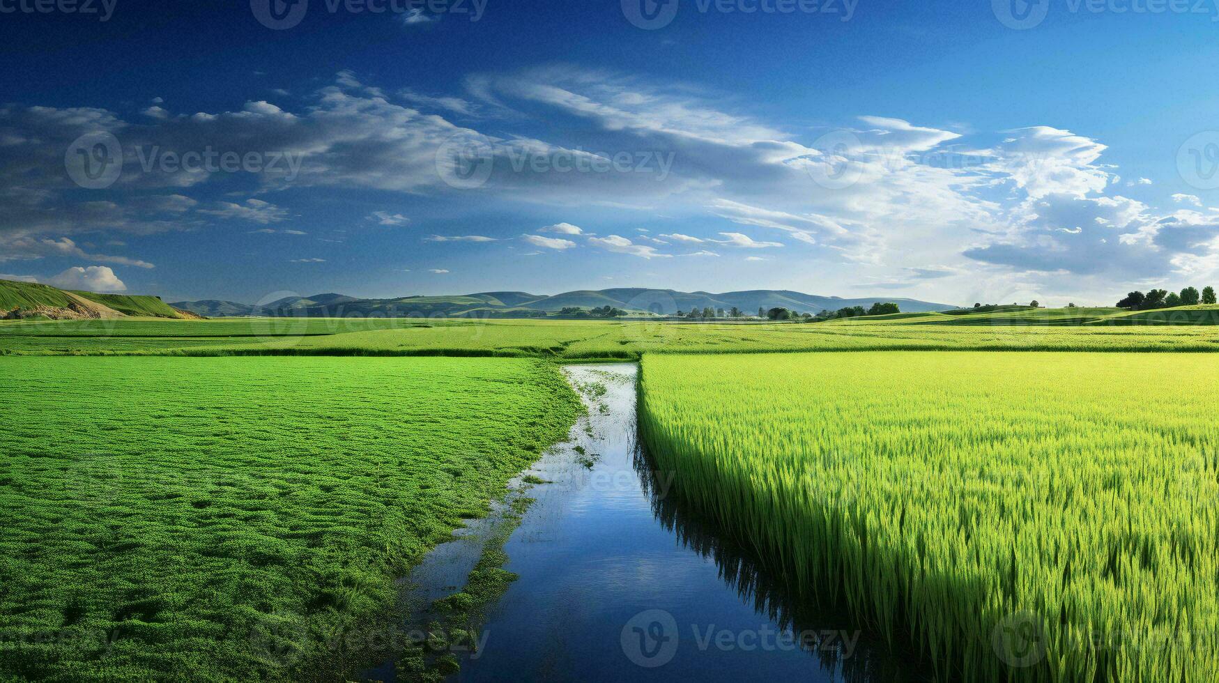 AI generated the green fields of the countryside photo