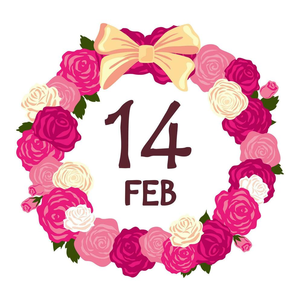 Romantic wreath of roses for Valentine's Day. Illustrated vector clipart.