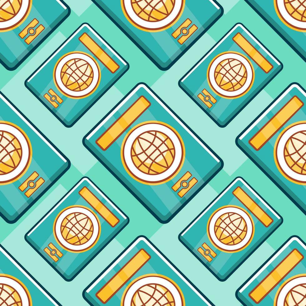 Vector pattern on the theme of travel and passports in a cute cartoon style.