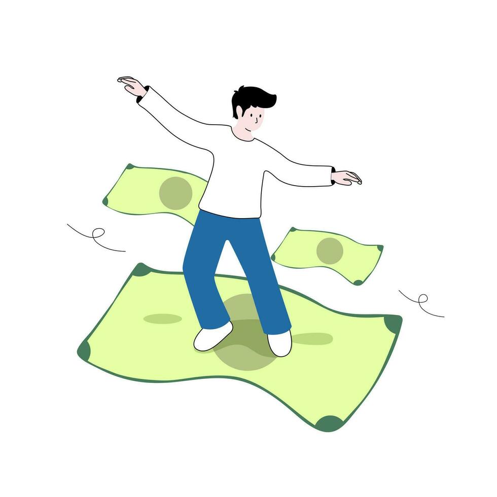 Illustration about finance. Investment. interest. illustration of a man skating on a banknote. vector