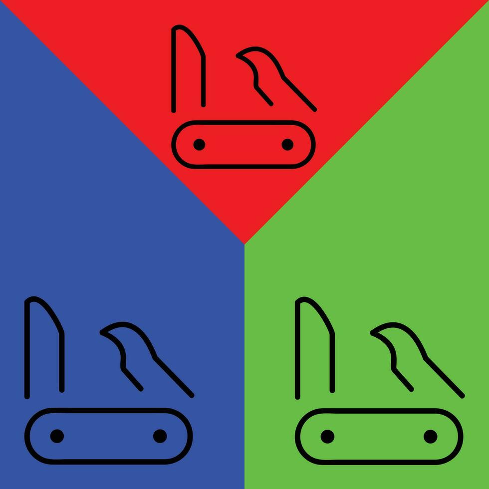 Swiss army knife Vector Icon, Outline style icon, from Adventure icons collection, isolated on Red, Blue and Green Background.
