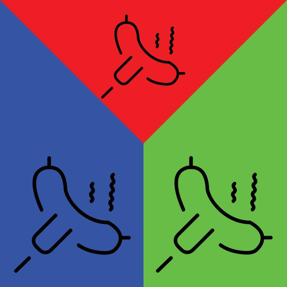 salchicha vector icono, contorno estilo icono, desde aventuras íconos recopilación, aislado en rojo, azul y verde antecedentes.