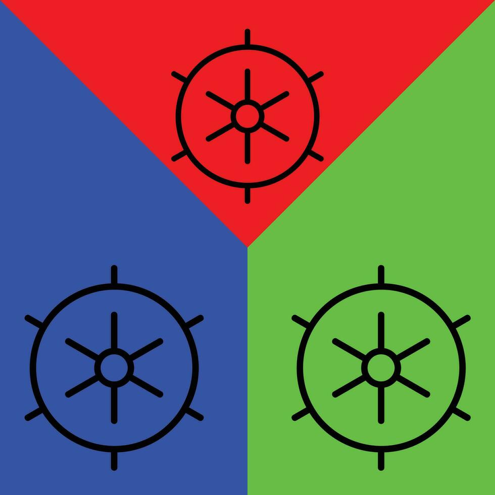 Ship wheel Vector Icon, Outline style icon, from Adventure icons collection, isolated on Red, Blue and Green Background.