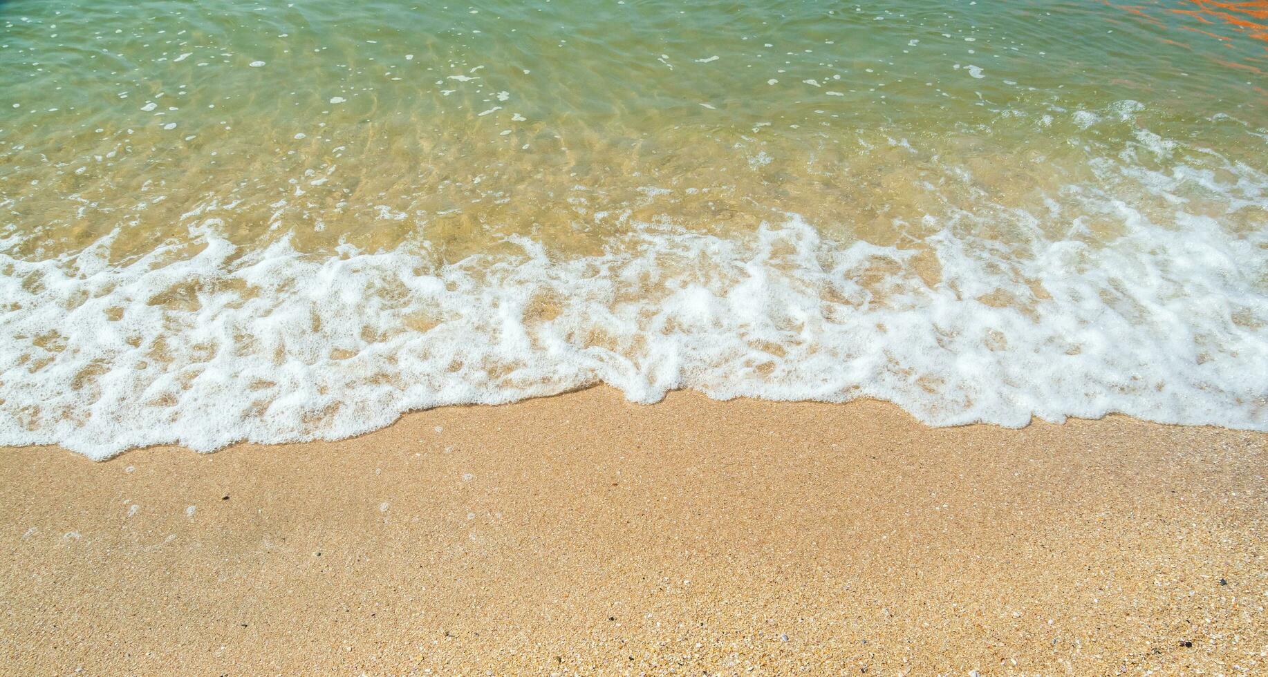 Landscape summer panorama front view tropical palm and coconut trees sea beach blue white sand sky background calm Nature ocean Beautiful  wave water travel Bangsaen Beach East thailand Chonburi photo