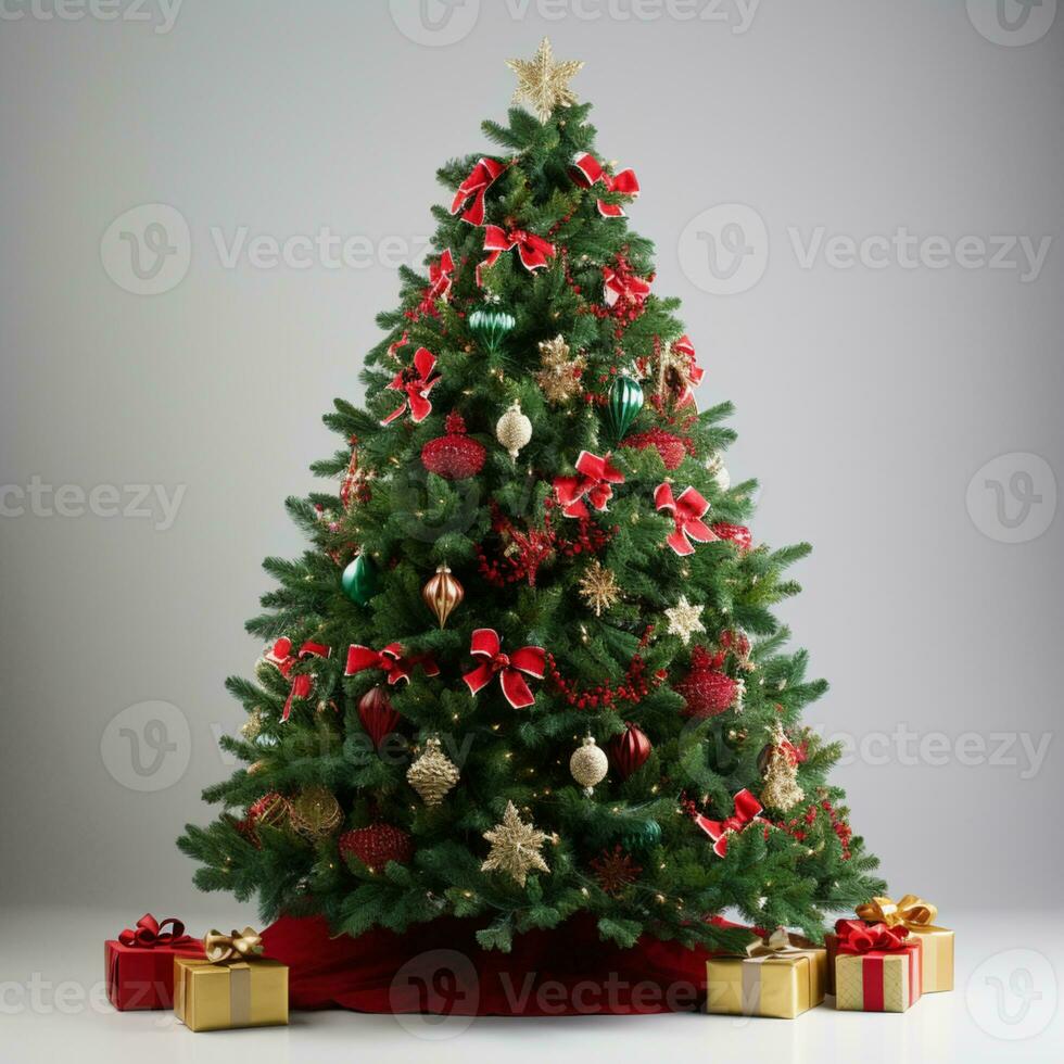 AI generated christmas tree with gifts and decorations photo