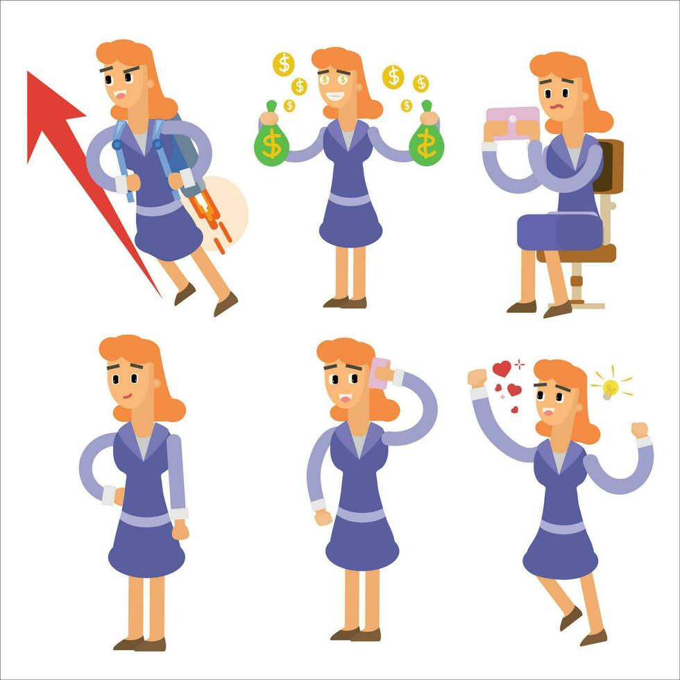 Set of business woman character. Vector illustration in a flat style.