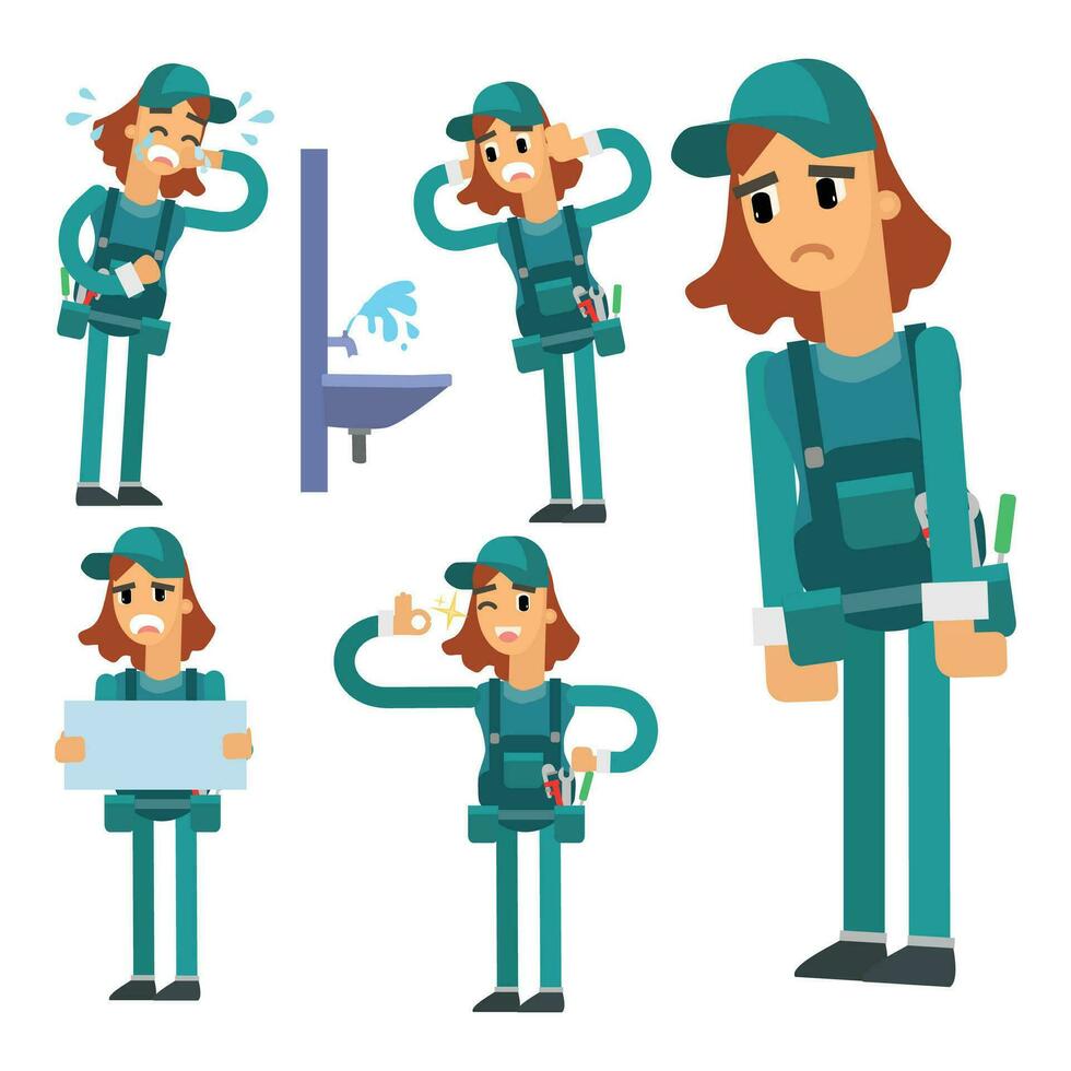 Plumber character set. Cartoon illustration of plumber character set for web design vector