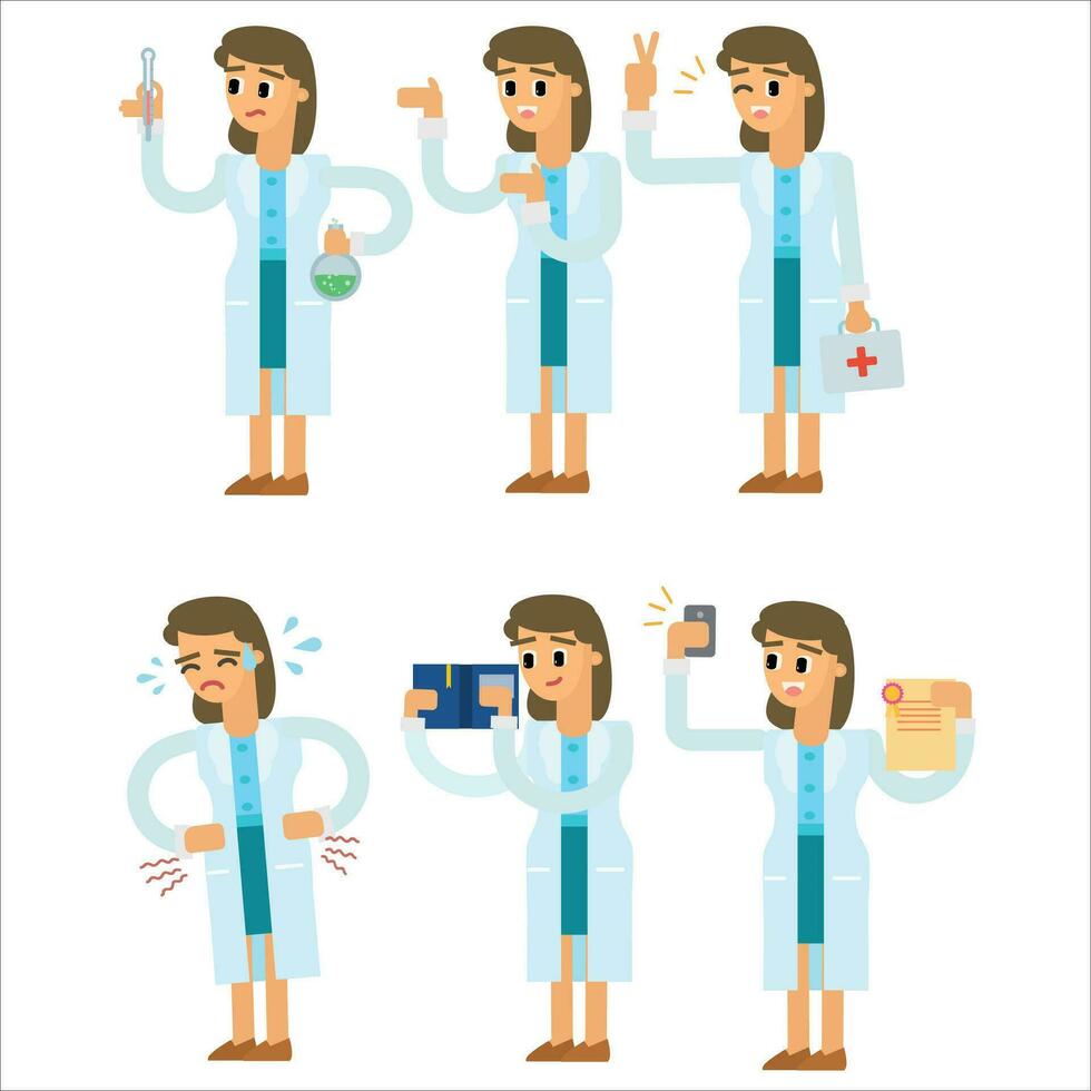 conjunto de médico personaje aislado en blanco antecedentes. vector ilustración en plano estilo.