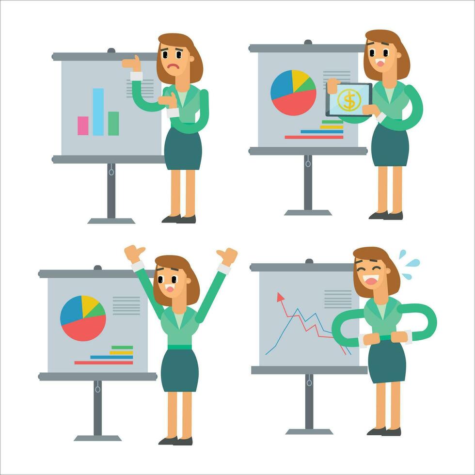 Set of business woman characters. Vector illustration in a flat style.