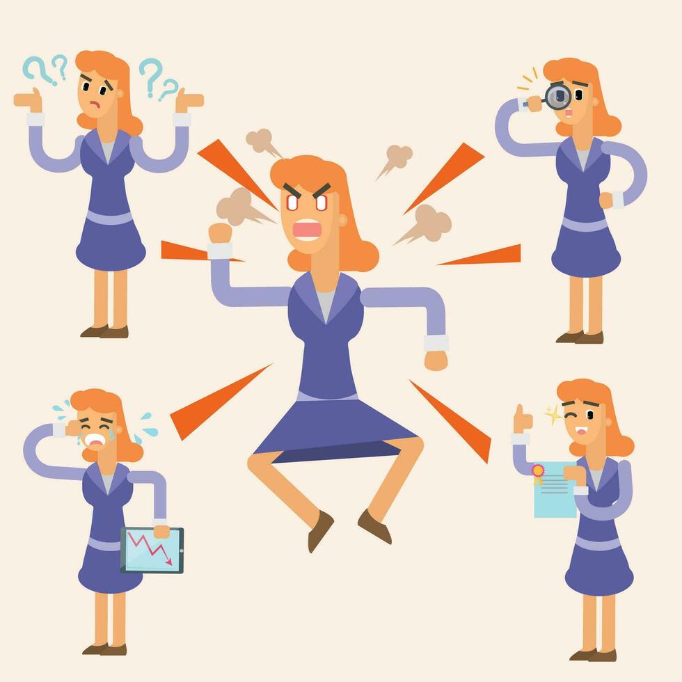 Set of business woman character. Vector illustration in a flat style.