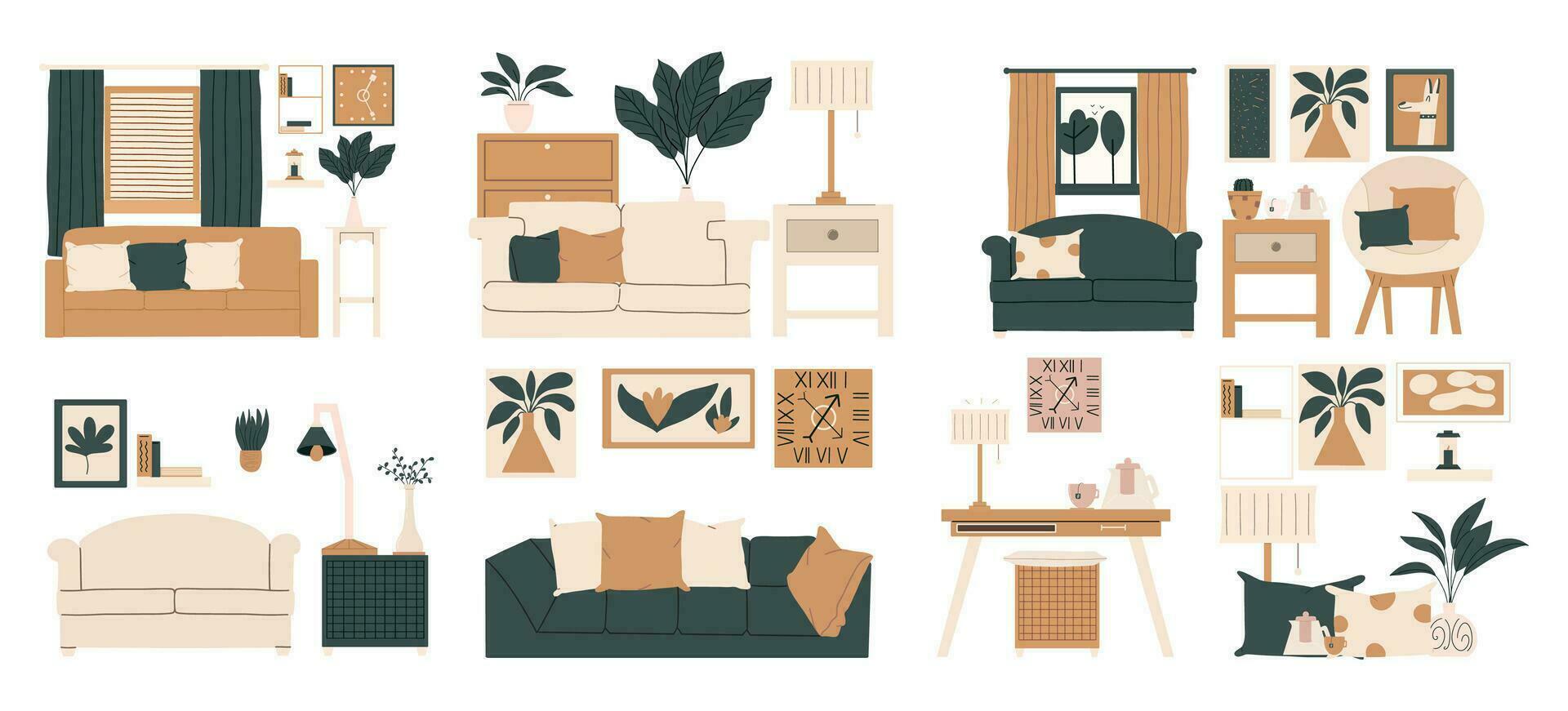 grande conjunto de mueble. interior diseño en escandinavo moderno estilo. vector ilustración