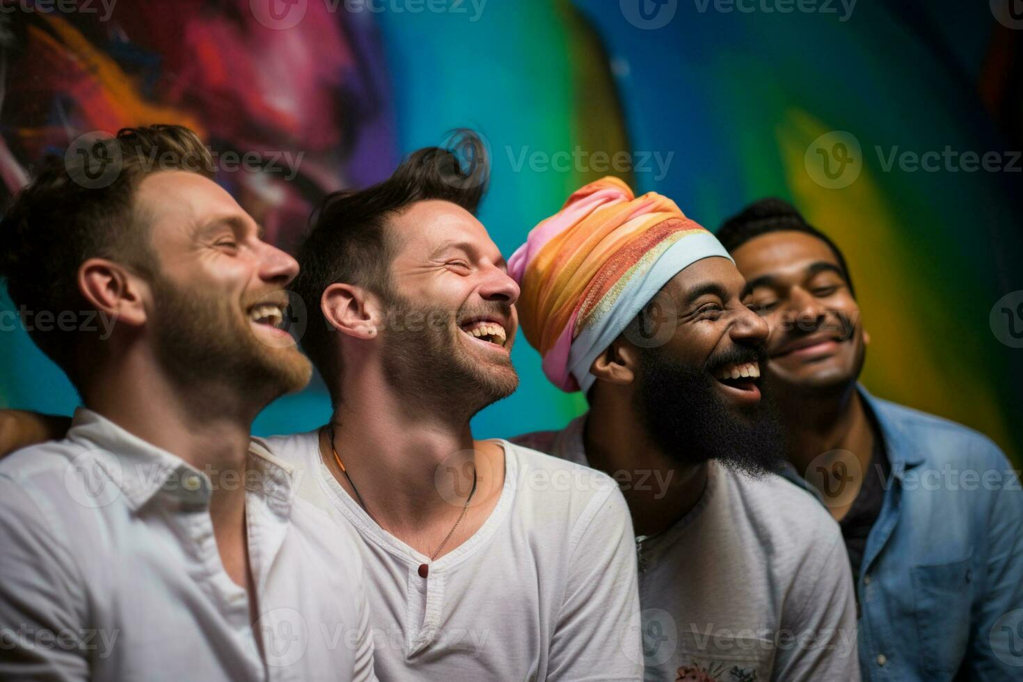 AI generated indian and american man smiling together diversity concept bokeh style background with Generative AI photo