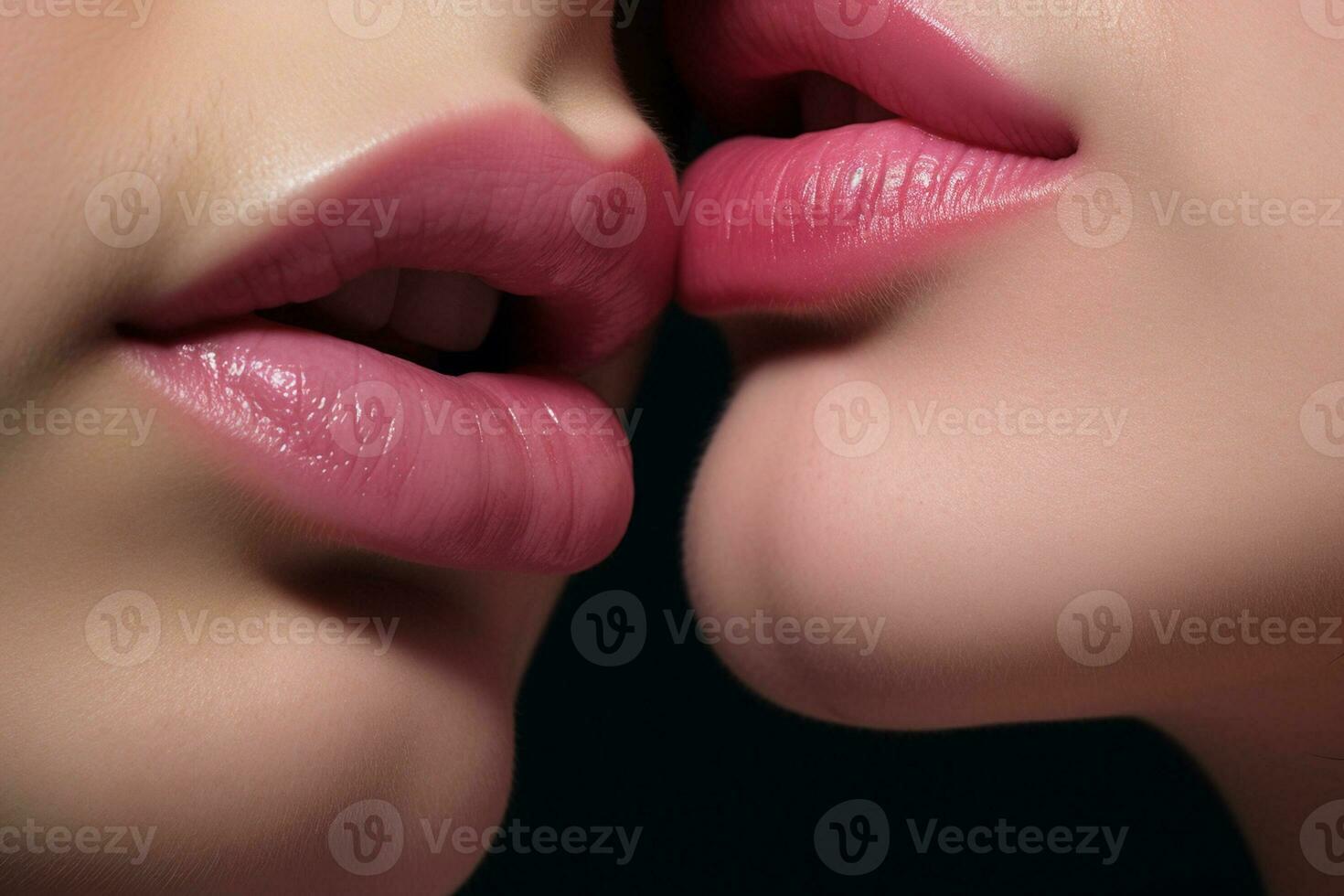 AI generated a close up of a two women's pink lips with Generative AI photo