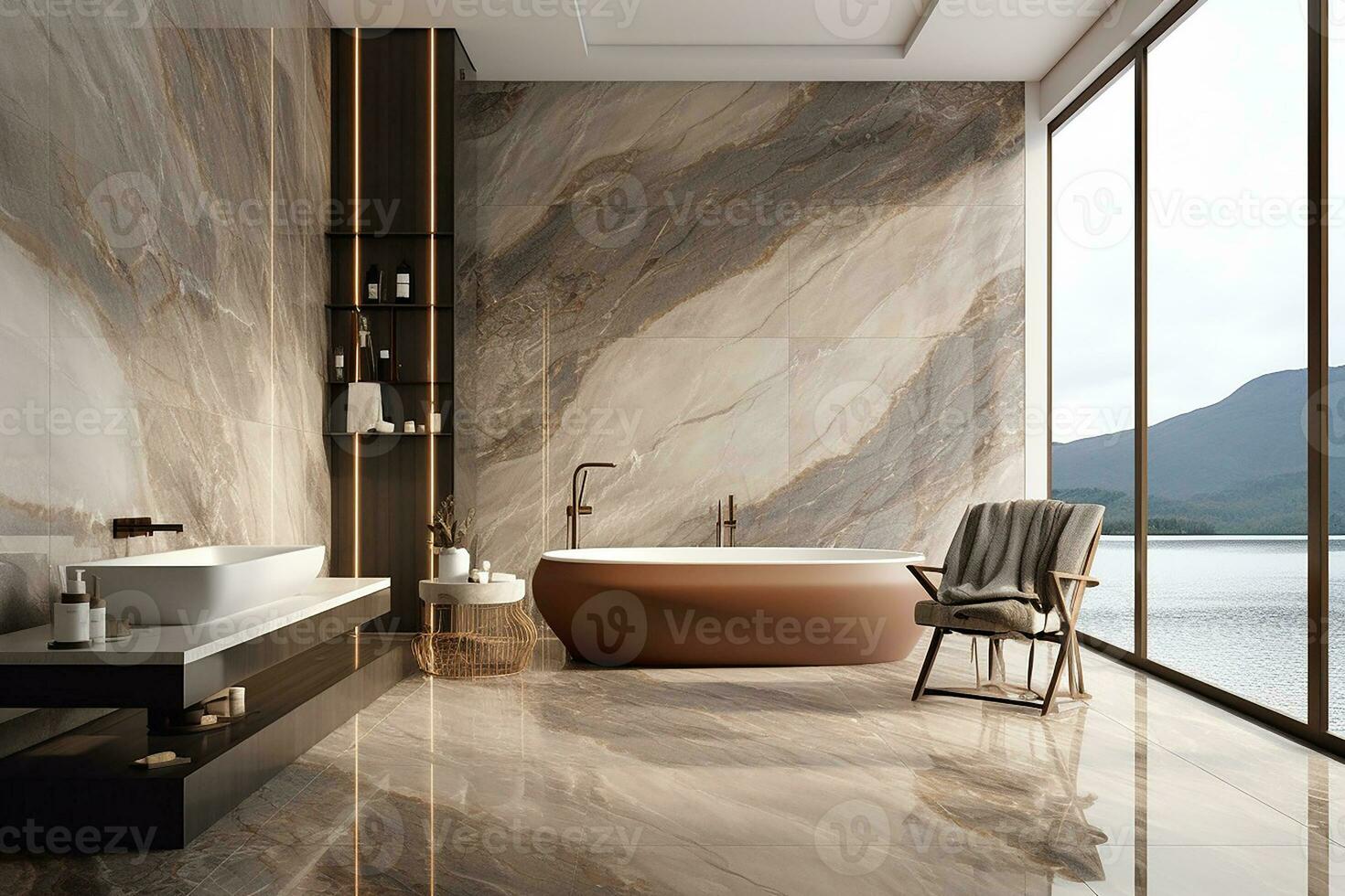 AI generated Realistic Malaysian Marble Tiles Dark Beige with Naturalistic Textures photo