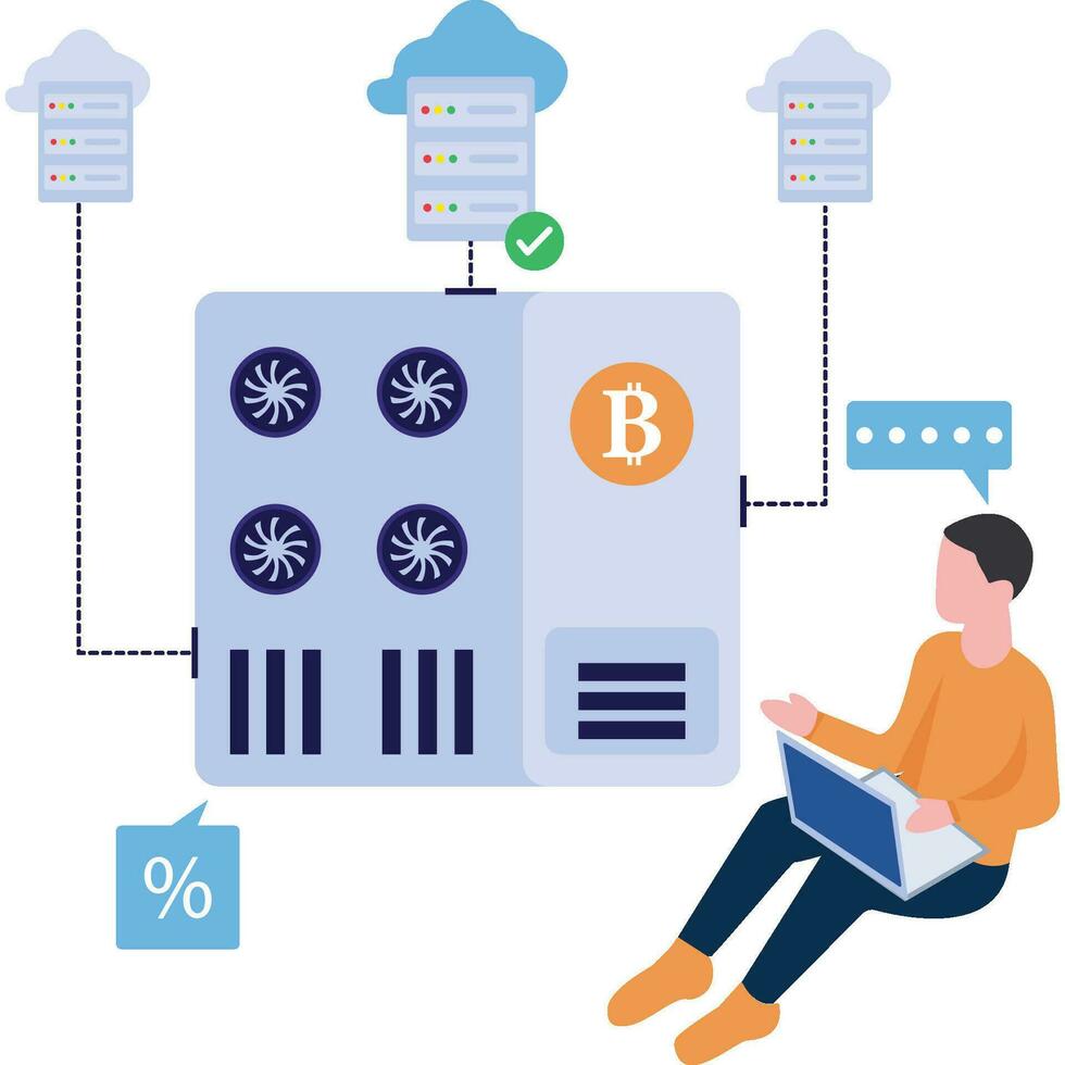 bitcoin nube servidor ilustración vector