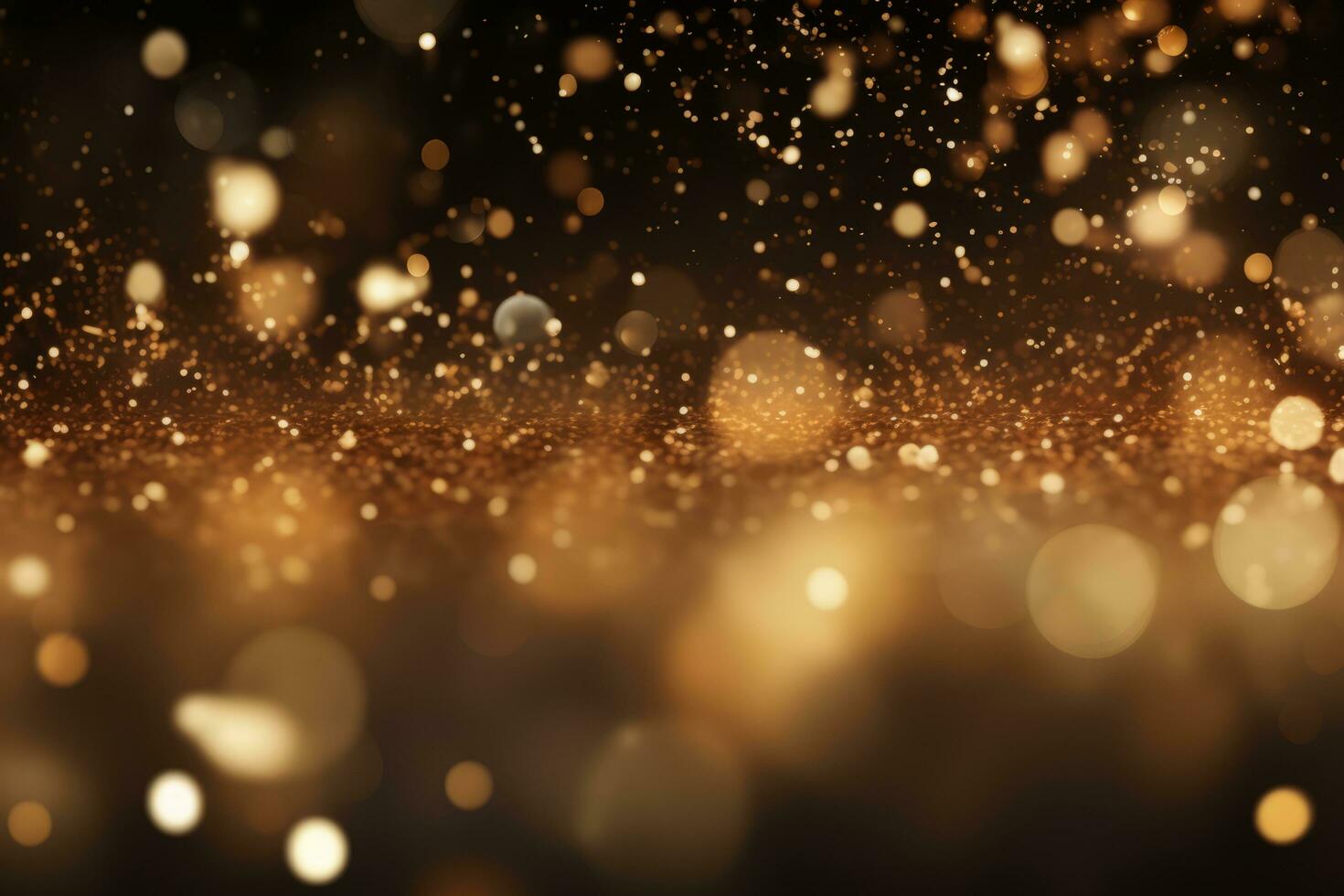 AI generated Golden light bokeh on black and gold abstract background with particles   holiday concept photo