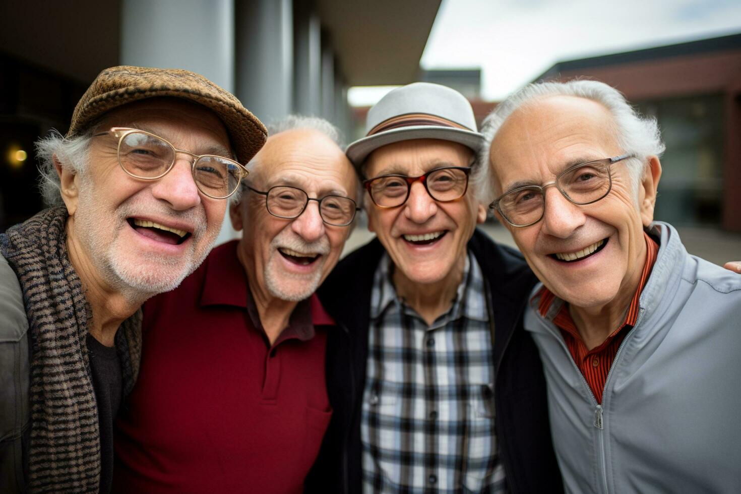 AI generated a group of older men friendship bokeh style background with Generated AI photo