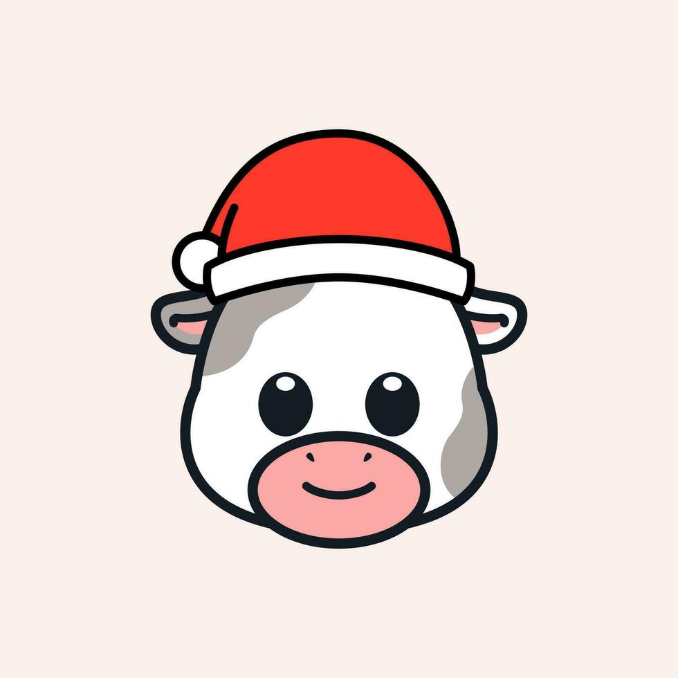 Cow Wearing Santa Hat Illustration vector