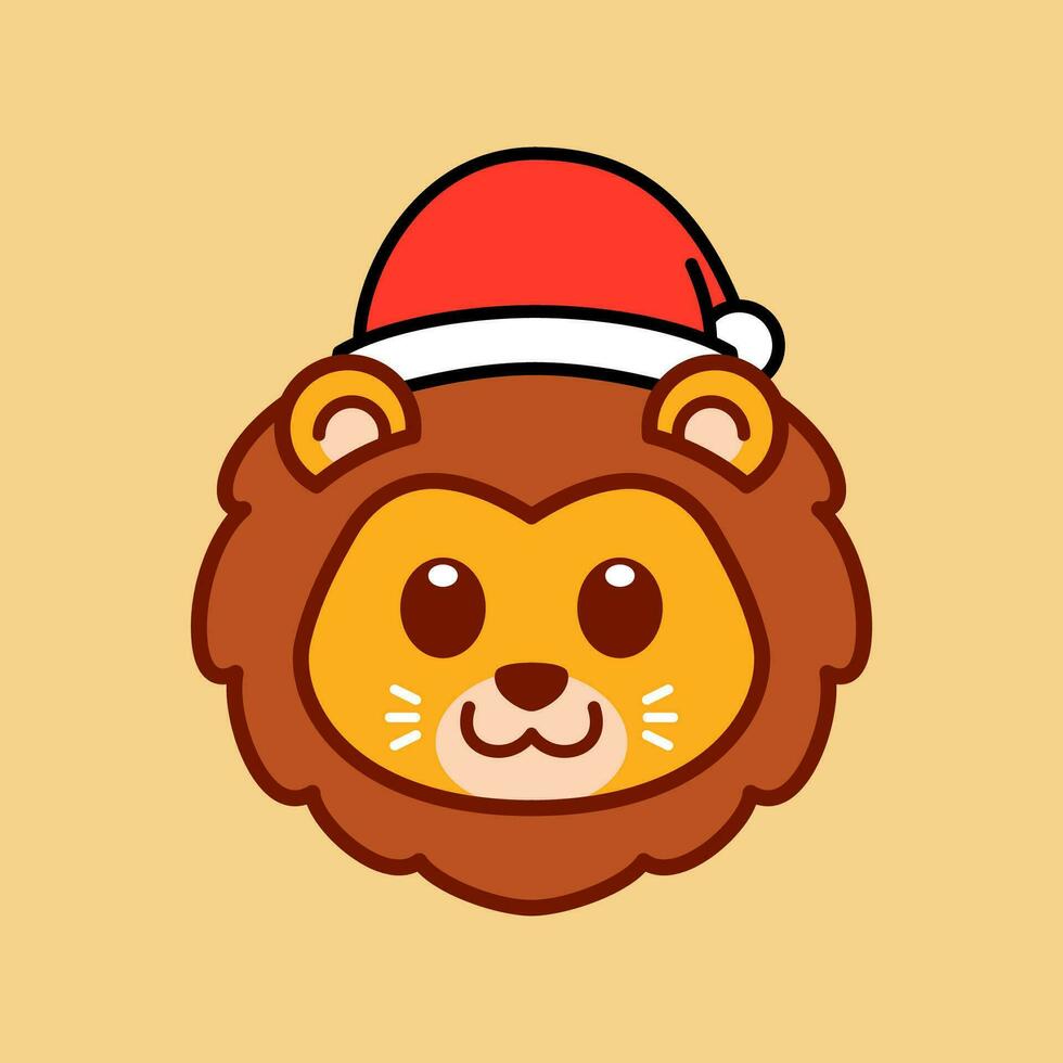 Lion Wearing Santa Hat Illustration vector