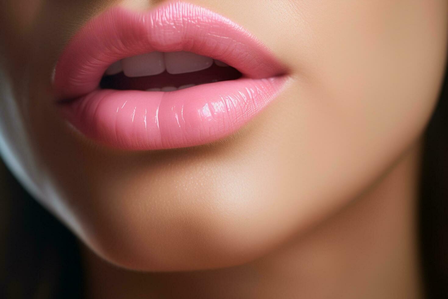 AI generated a close up of a woman's pink lips with Generative AI photo