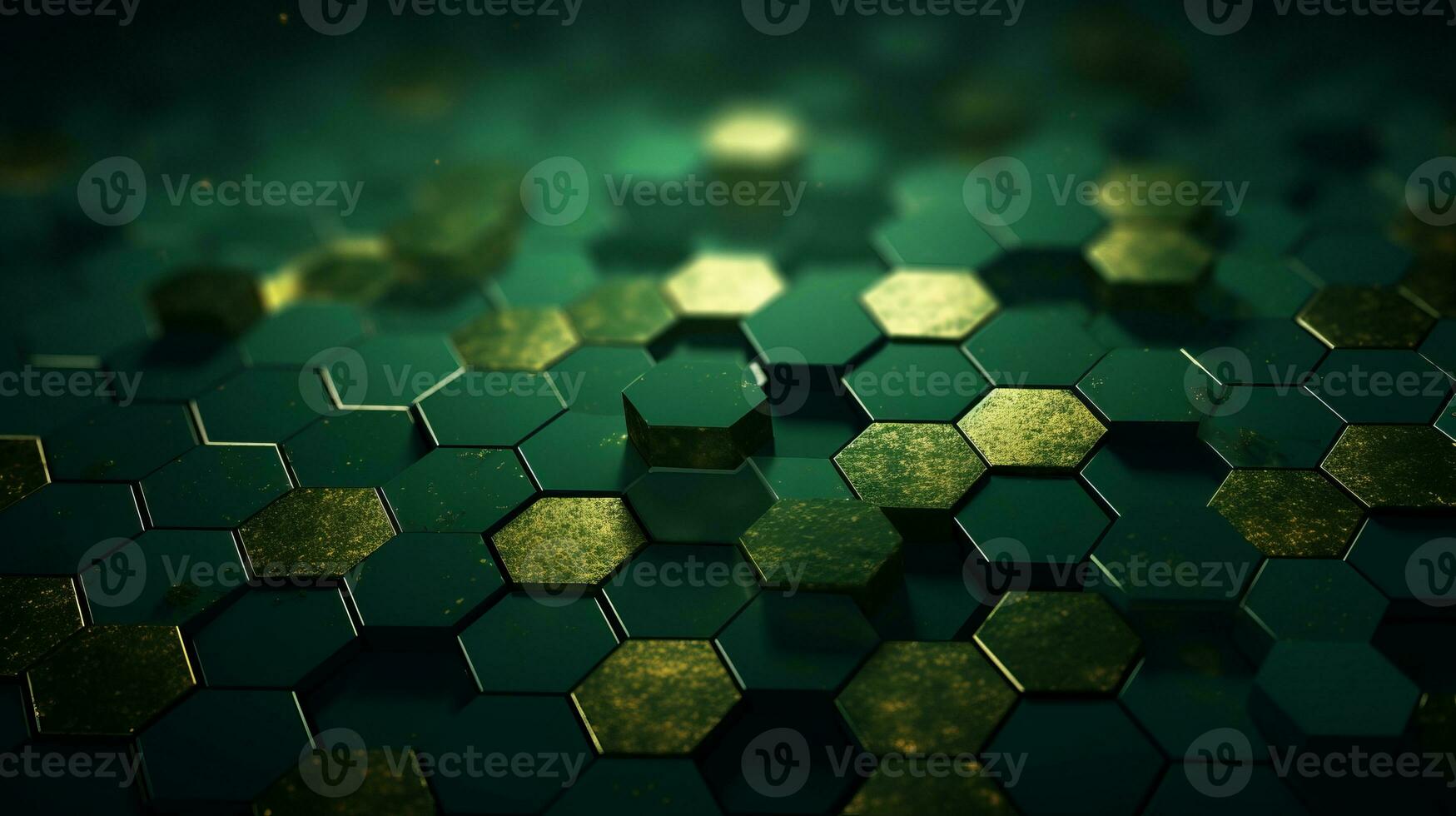 AI generated Visually striking green geometric abstract background with intricate hexagonal elements photo