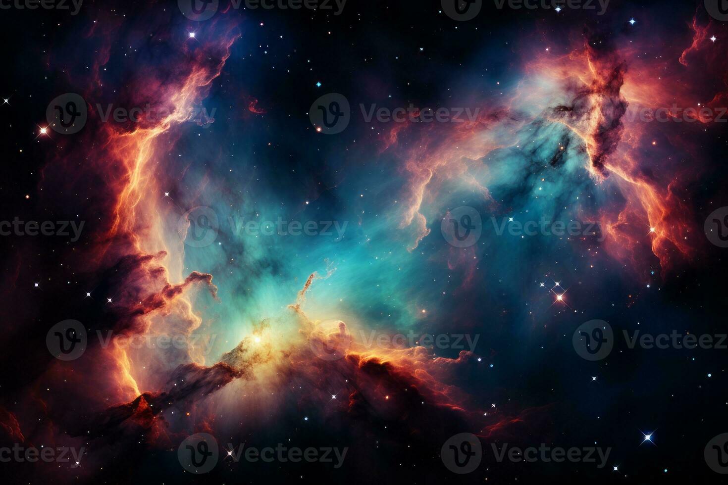 AI generated Vibrant space galaxy illuminating night sky, revealing cosmic wonders with intricate star details. photo