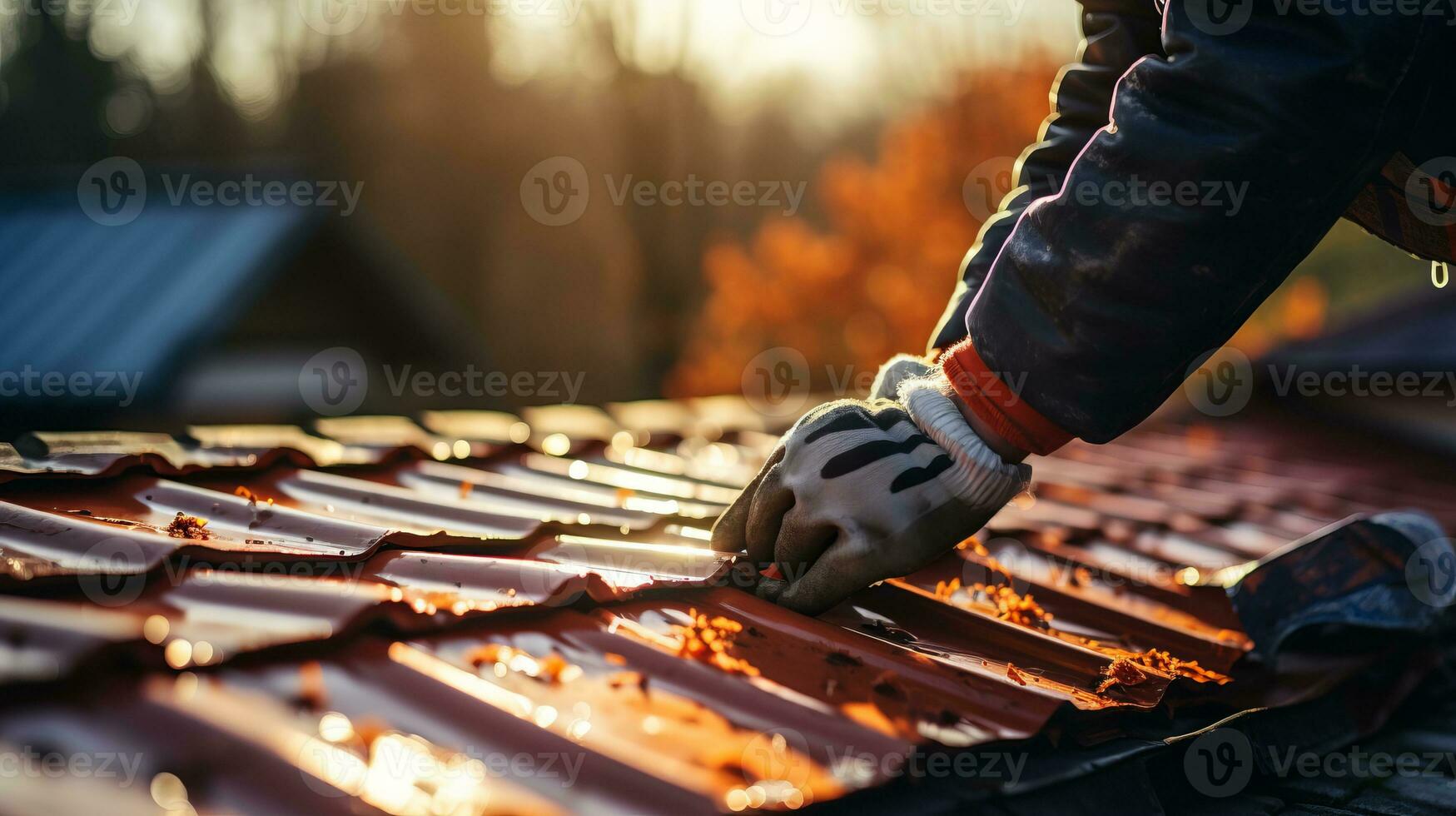 AI generated Skilled construction worker expertly repairing damaged tile roof with precision and expertise photo
