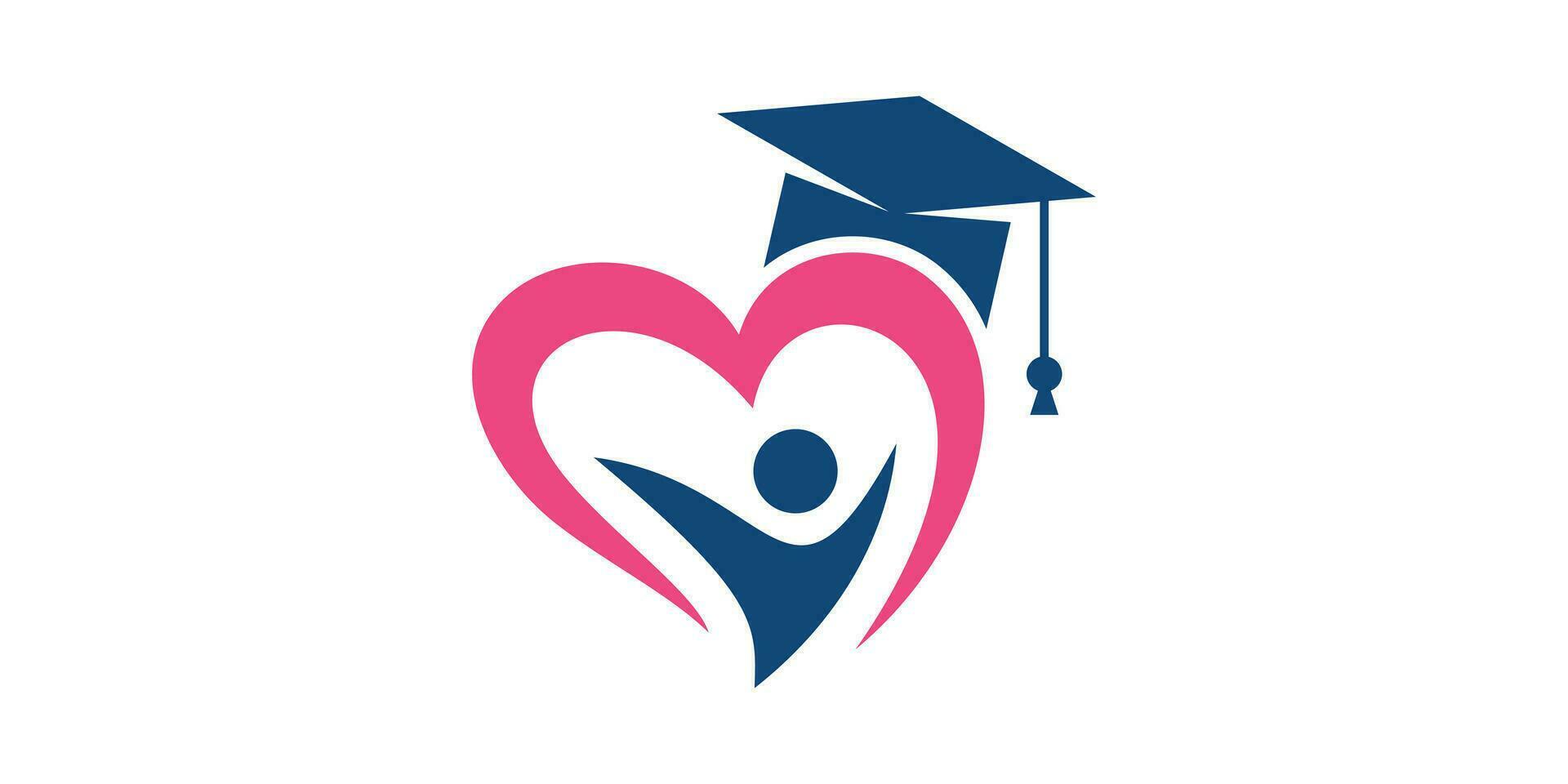 logo design combination of love shape with person and graduation hat, graduate, icon, vector, symbol. vector