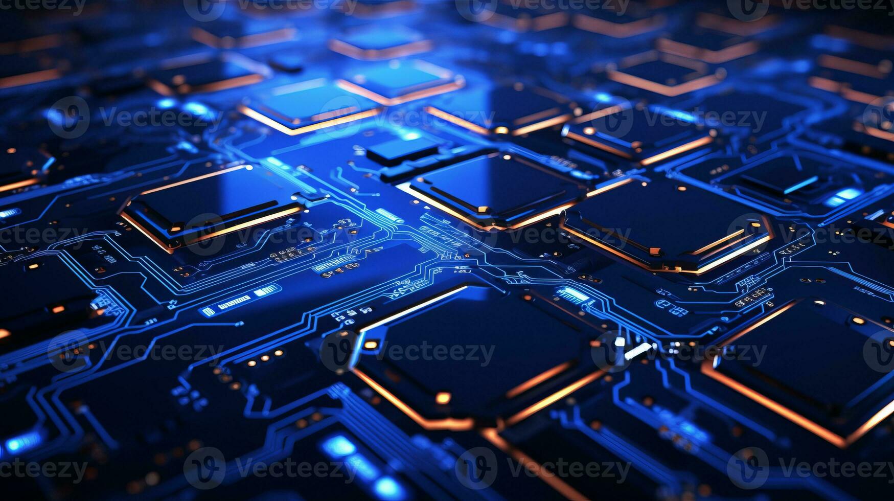 AI generated Futuristic cybernetic circuit background with empty space for design or technology concept photo