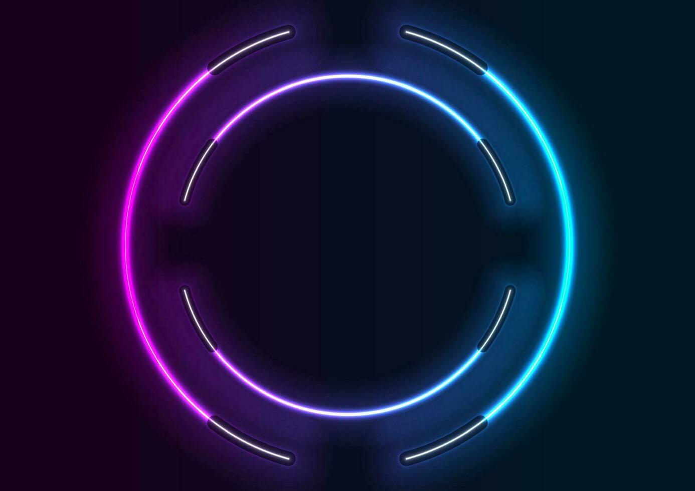 Abstract blue ultraviolet neon circles frame from fluorescent lamps vector