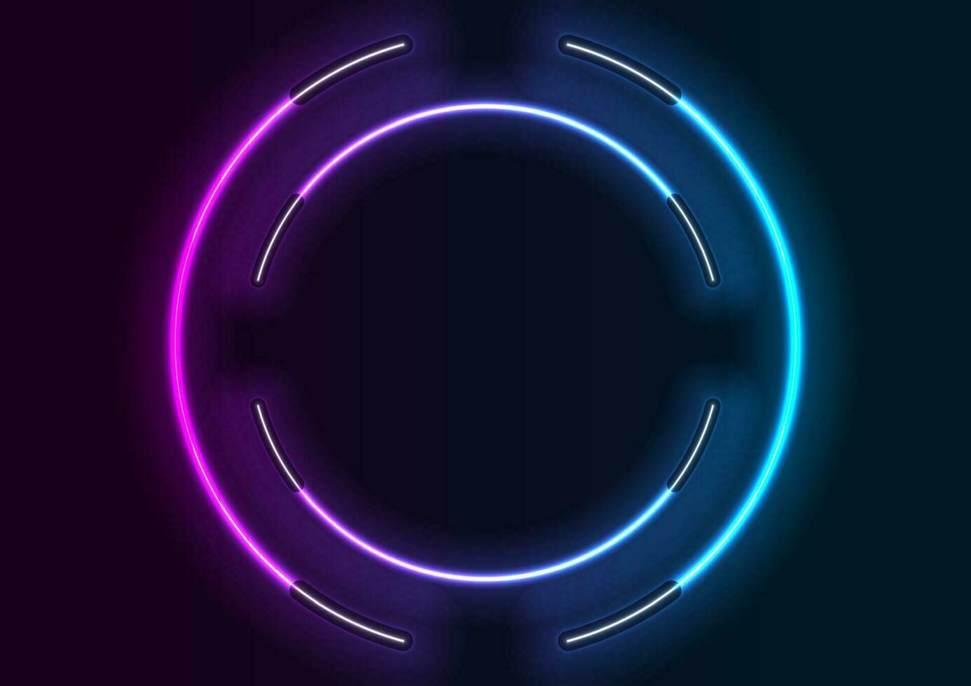 Abstract blue ultraviolet neon circles frame from fluorescent lamps vector