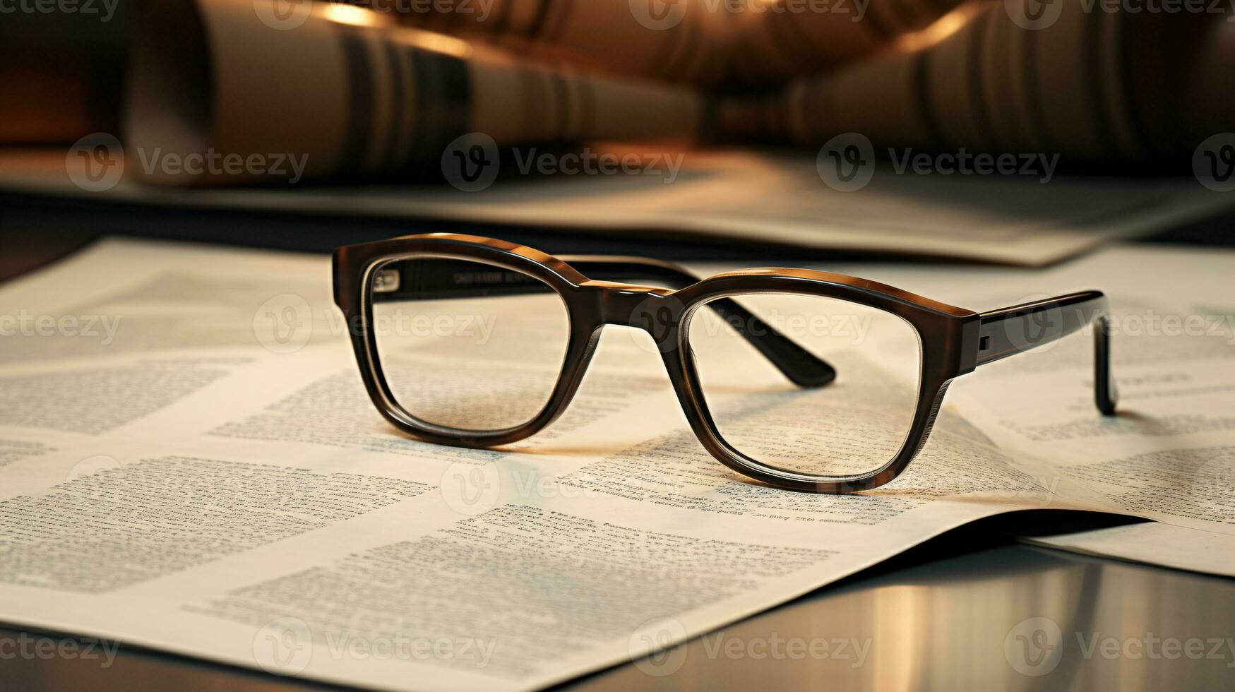 AI generated close up shot of Eye glasses placed on a news paper in a vintage tone photo