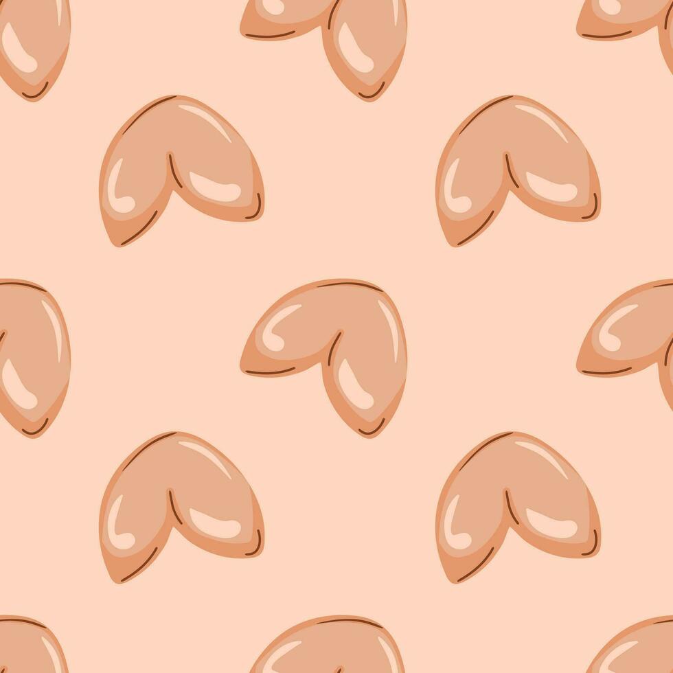 Abstract pattern with fortune cookies on a beige background. A cozy hugo-style pattern vector