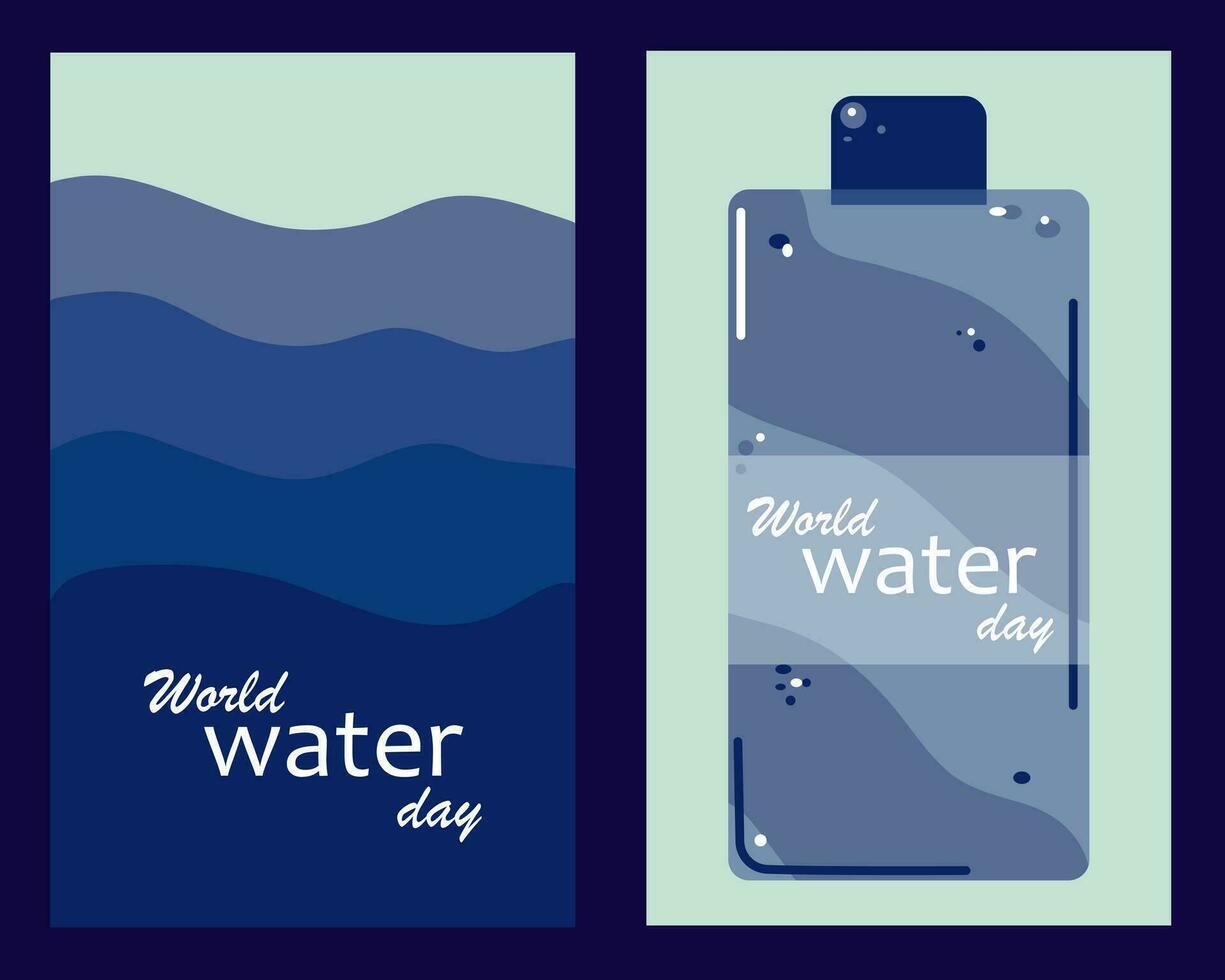 conjunto de pancartas para mundo agua día en marzo 22 salvar agua - ecología, cuidando para el planeta, ahorro agua recursos, el agua ciclo en naturaleza. vector