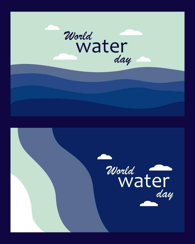 Set of banners for World Water Day on March 22. Save water - ecology, caring for the planet, saving water resources, the water cycle in nature. vector