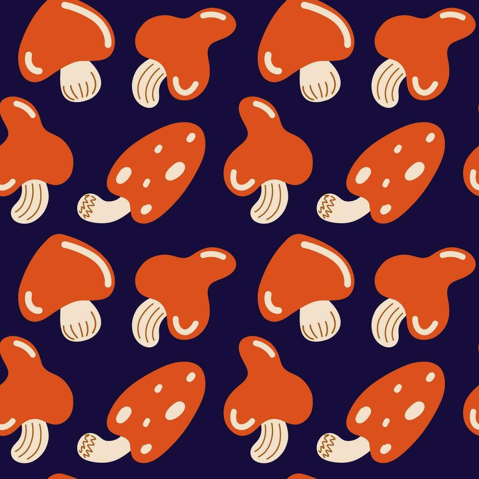 Pattern with red mushrooms on a blue background. Children's pattern on the theme of forests and mushrooms vector