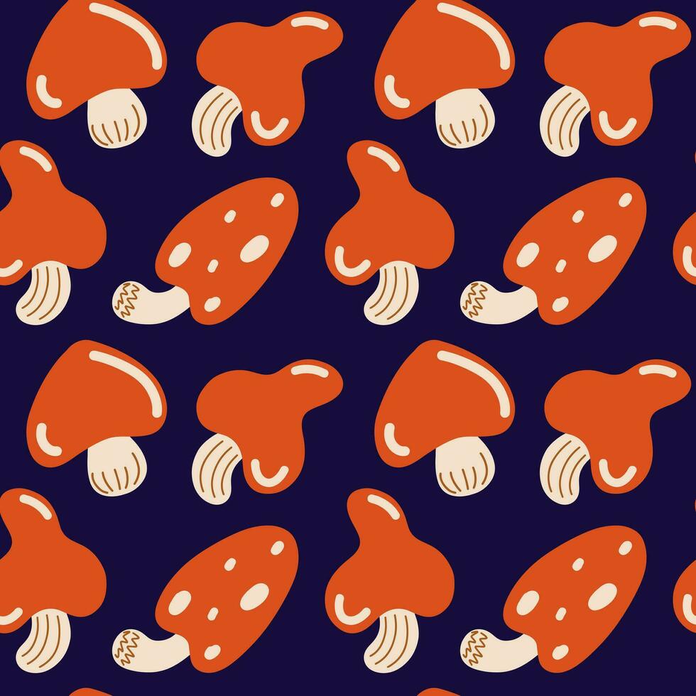 Pattern with red mushrooms on a blue background. Children's pattern on the theme of forests and mushrooms vector