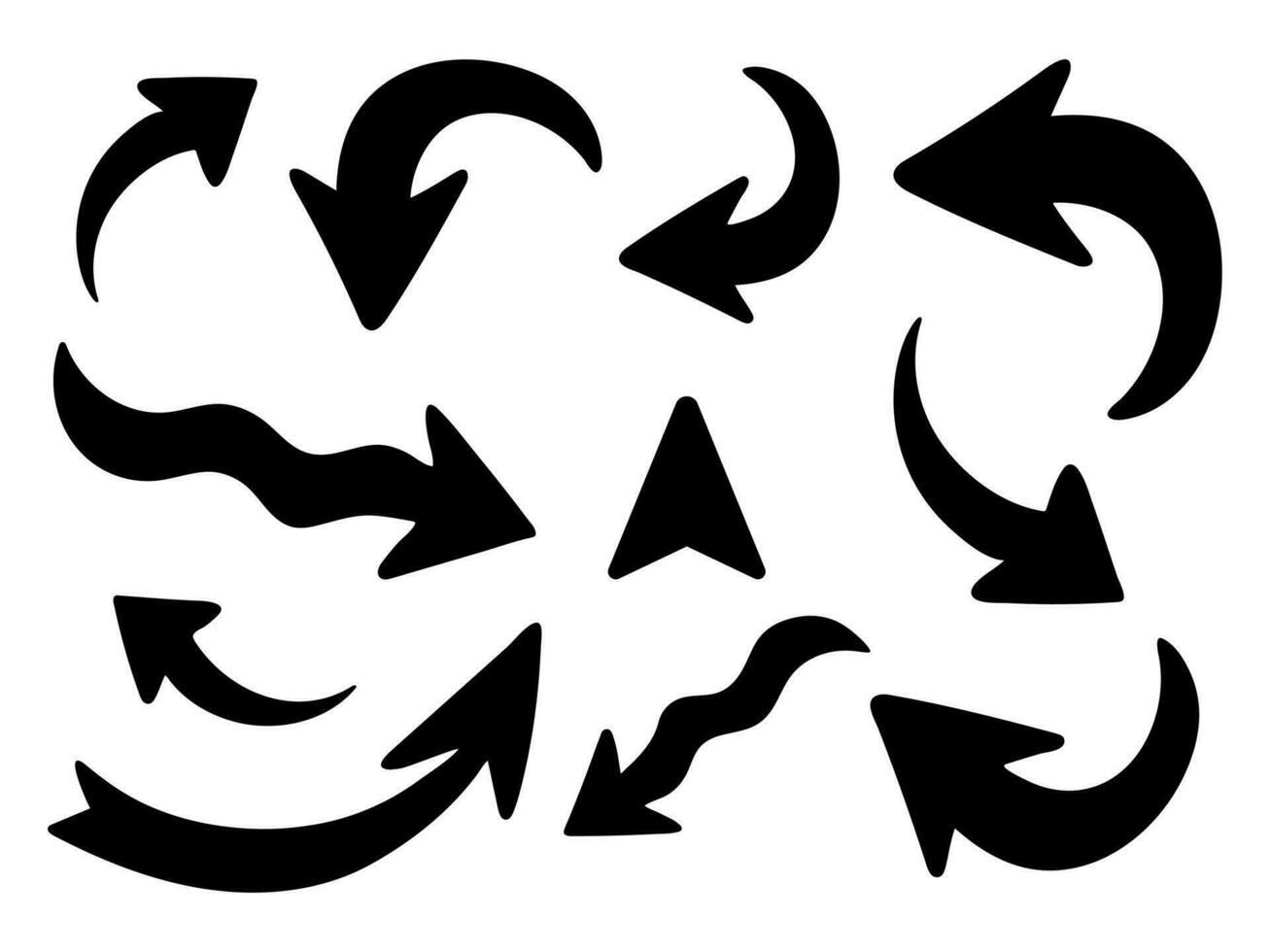 Black arrows of movement, indication. Set of black isolated arrows on a white background. Different arrows of movement vector