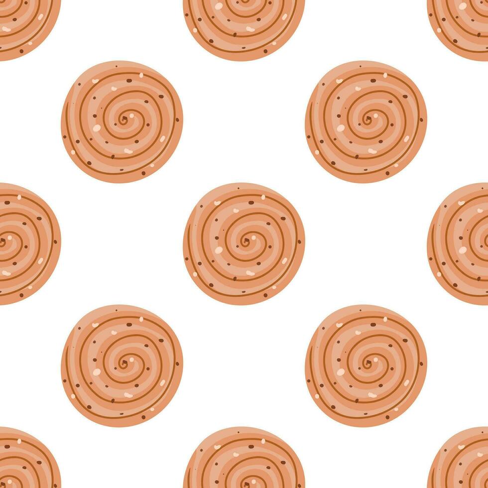 Abstract pattern with a cinnabon on a beige background. Pattern with fragrant French desserts for coffee shops, bakeries, restaurants vector