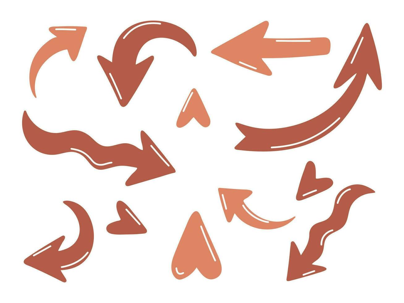 Arrows of movement, indication. Set of pastel isolated arrows on a white background. Volumetric arrows with highlights vector