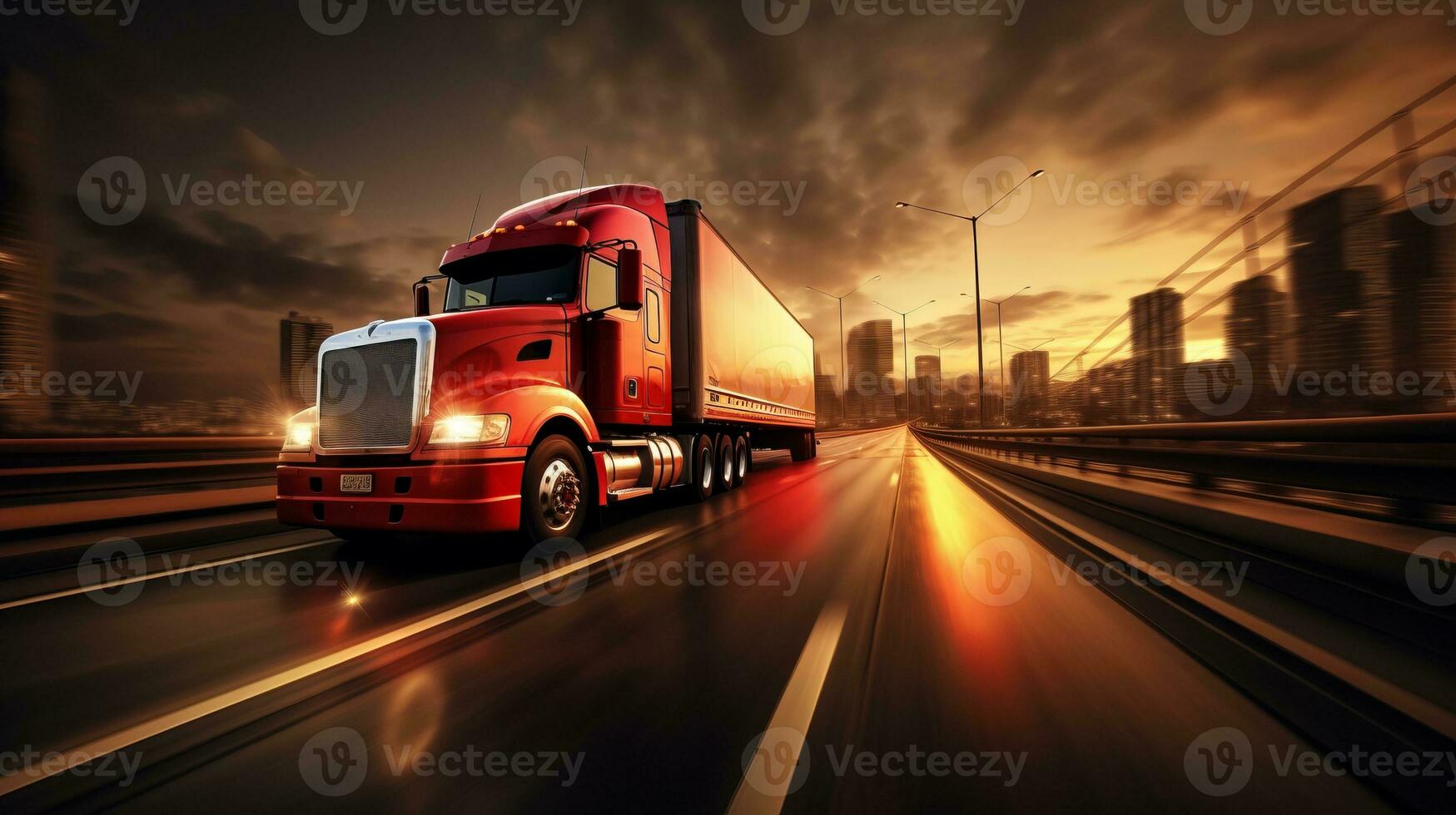 AI generated Efficient and reliable transportation  classic american truck with heavy load on busy highways photo