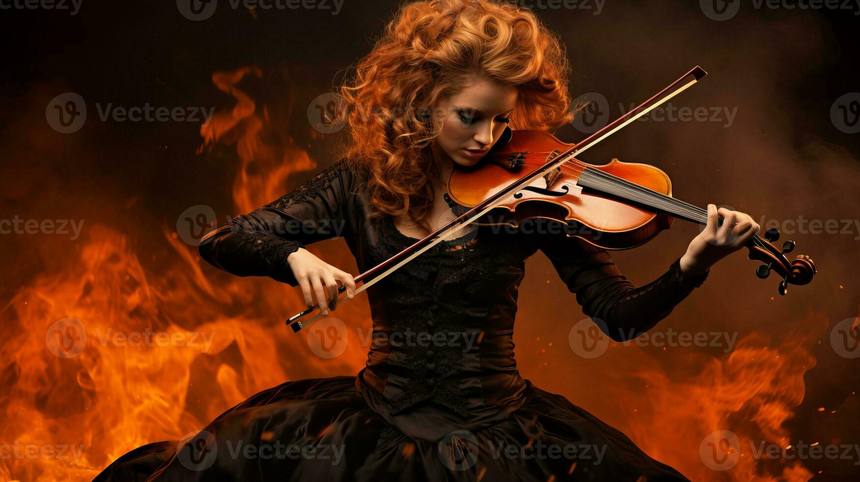 AI generated Passionate female musician playing violin with intricate details and expressive expression photo