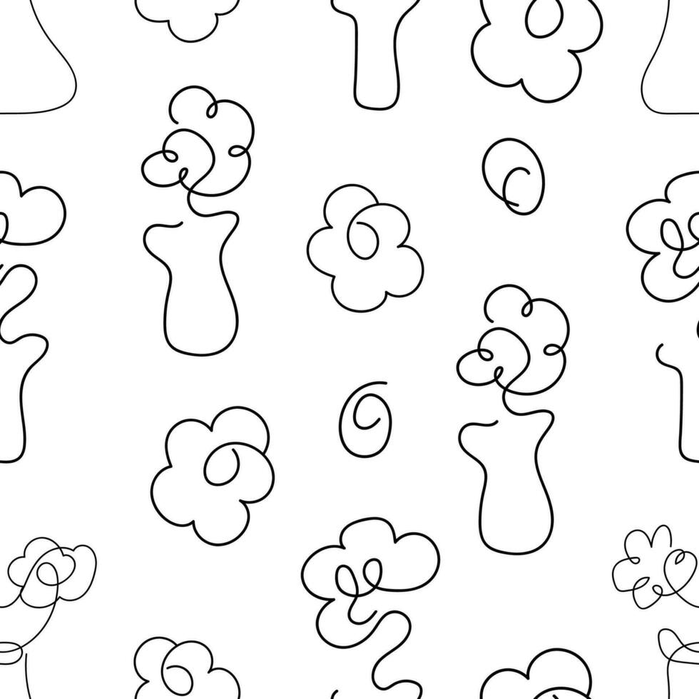 continuous line flower or floral abstract art seamless pattern background for wrapping and wallpaper vector