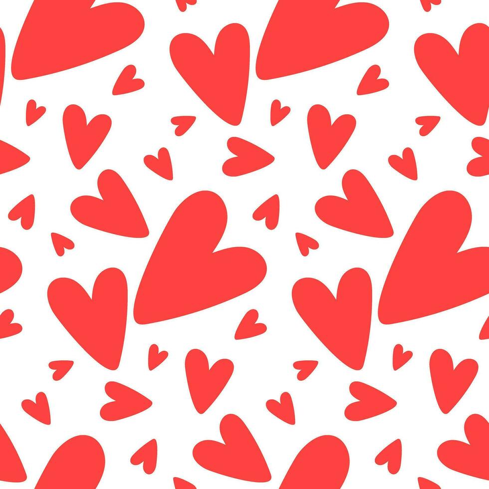 An illustration of a seamless pattern in the form of a red love heart. Cute romantic print on a white background. The texture of the festive background for Valentine's day, romantic wedding design vector