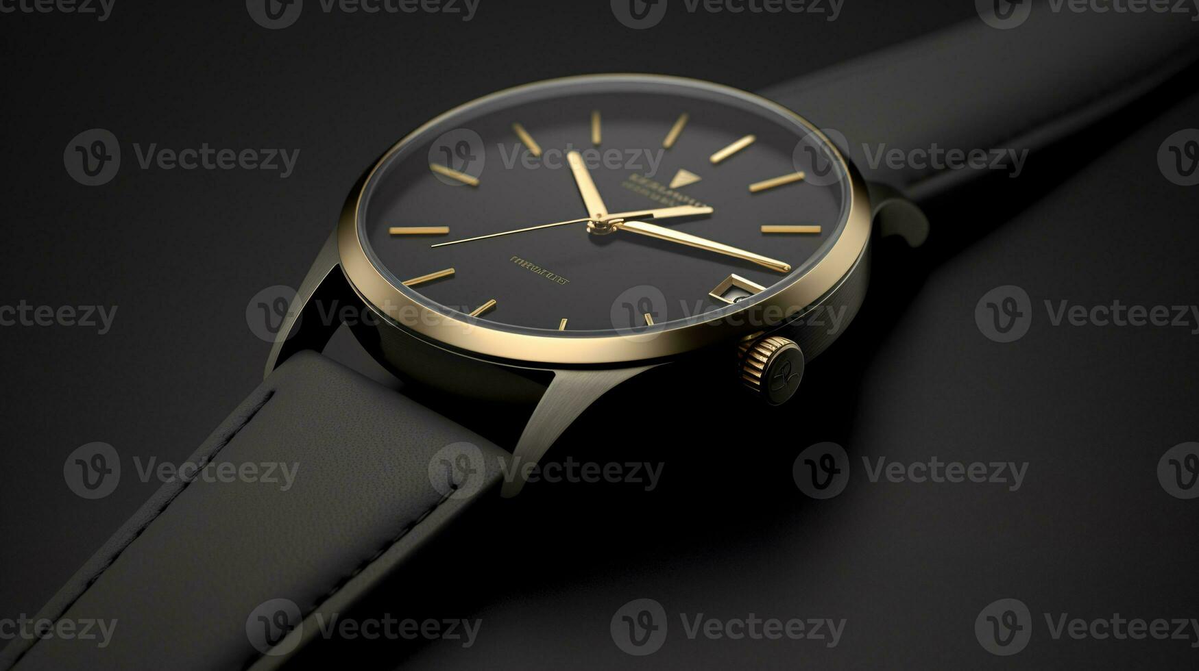 AI generated close up of elegant wrist watch in black and gold photo