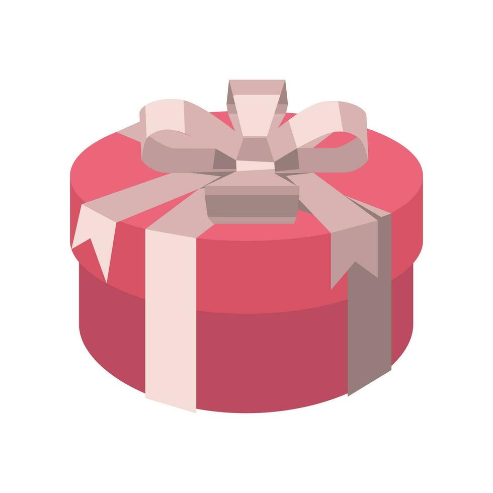 rosado regalo caja con un cinta arco en el formar de un círculo. un ilustración de tridimensional isométrica regalos. un San Valentín día regalo aislado en un blanco antecedentes. delicado sombras, geométrico formas vector