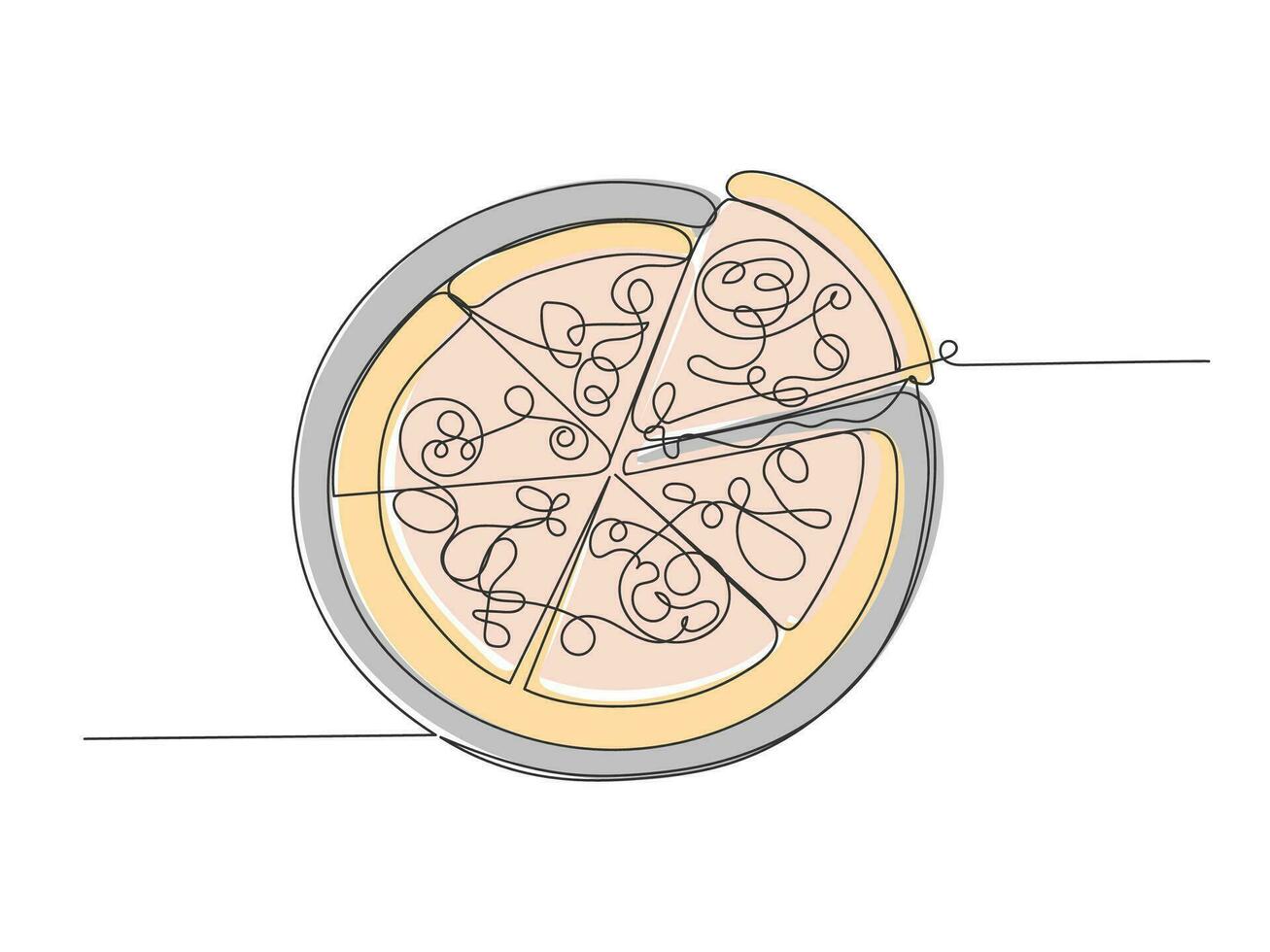 continuo uno línea Arte Pizza aislado vector ilustración