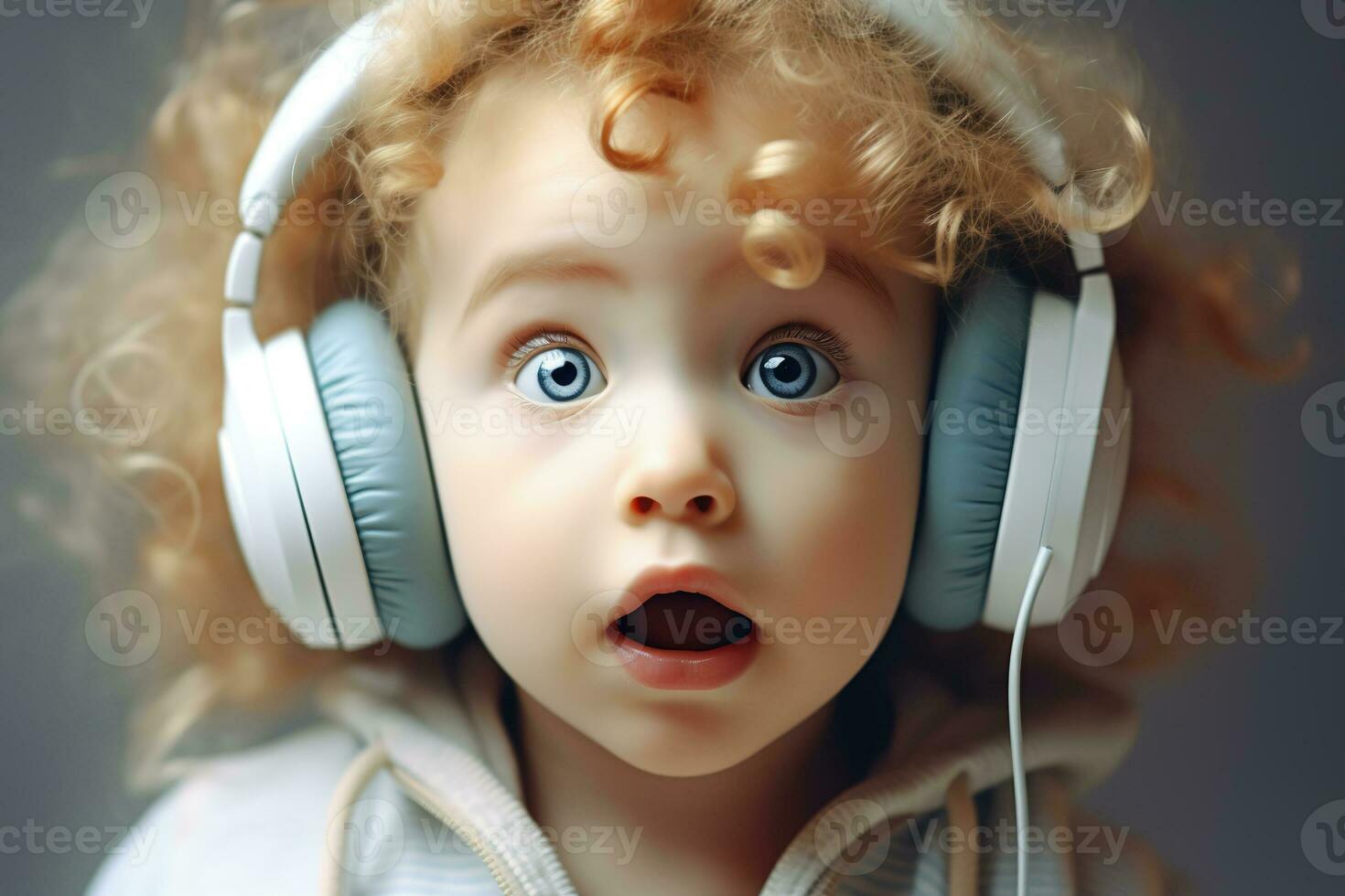 AI generated A Cute kid wearing a wireless headphone. Generative Ai. photo